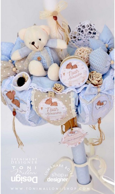 Lumanare de botez cu ursulet de plus,baloane de aer cald si norisori Air Blue Balloon Teddy Bear 2